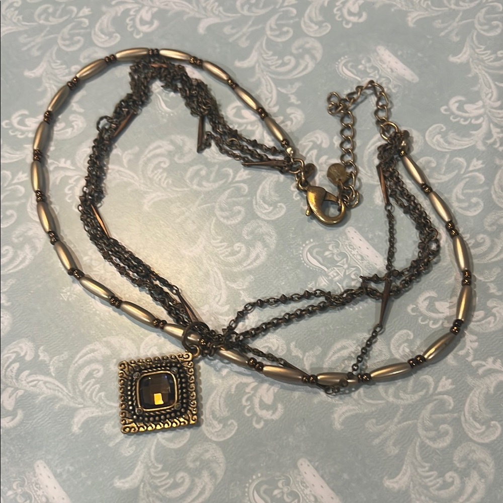 Premier Designs Mixed Metal Layered Necklace with Onyx Pendant